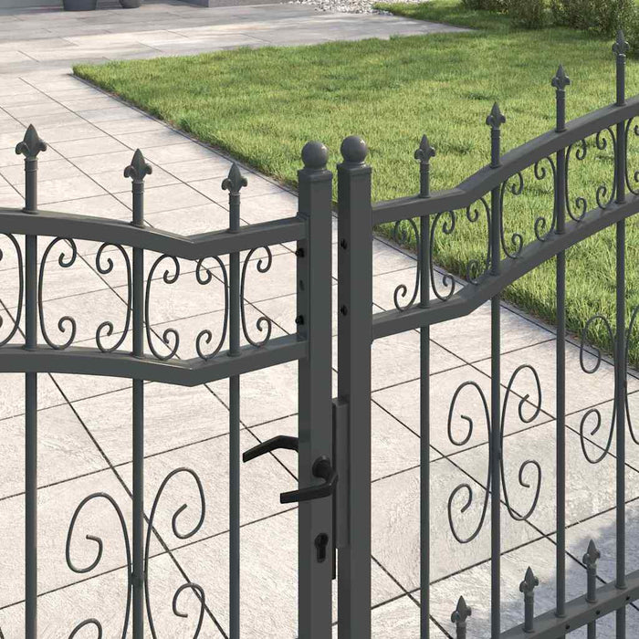 Poartă din Gard cu Vârf de Lancă Gri 305 x 100 cm Oțel - WALTI WALTI