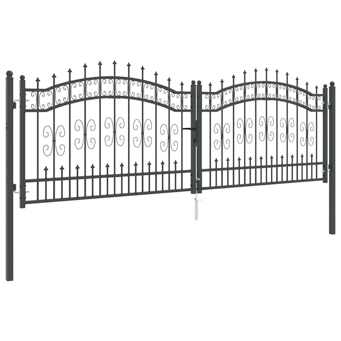 Poartă din Gard cu Vârf de Lancă Gri 305 x 100 cm Oțel - WALTI WALTI