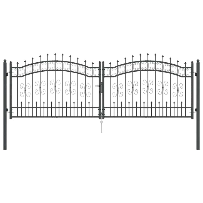 Poartă din Gard cu Vârf de Lancă Gri 305 x 100 cm Oțel - WALTI WALTI