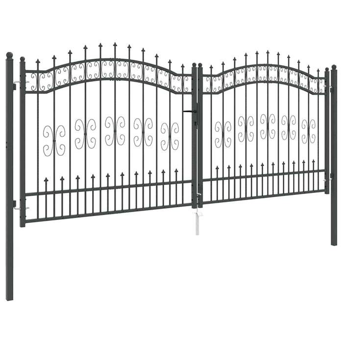 Poartă din Gard cu Vârf de Lancă Gri 305 x 125 cm Oțel - WALTI WALTI