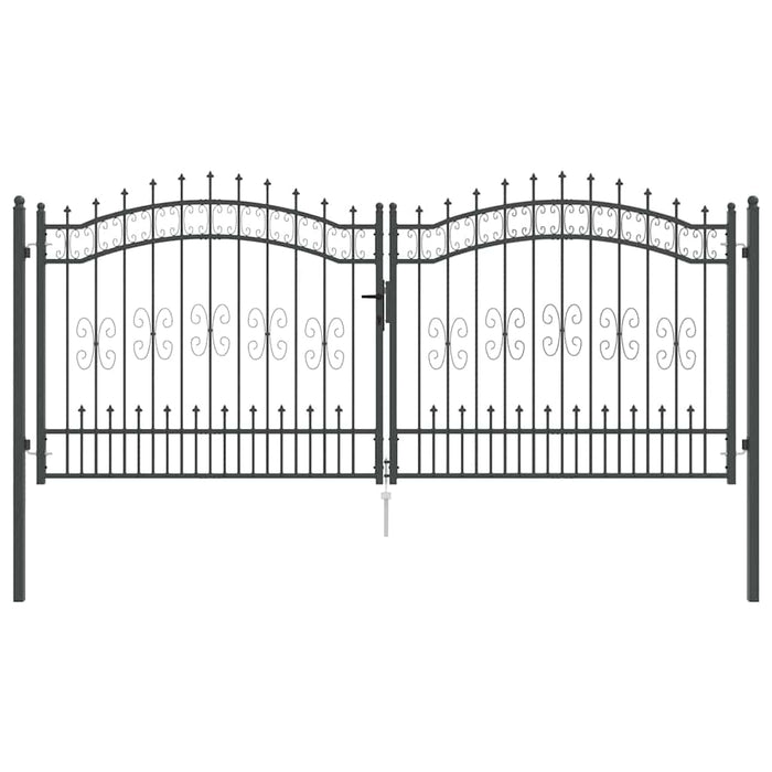 Poartă din Gard cu Vârf de Lancă Gri 305 x 125 cm Oțel - WALTI WALTI