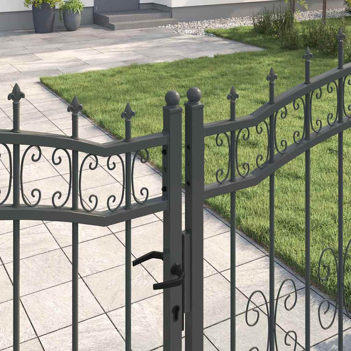 Poartă din Gard cu Vârf de Lancă Gri 305 x 150 cm Oțel - WALTI WALTI