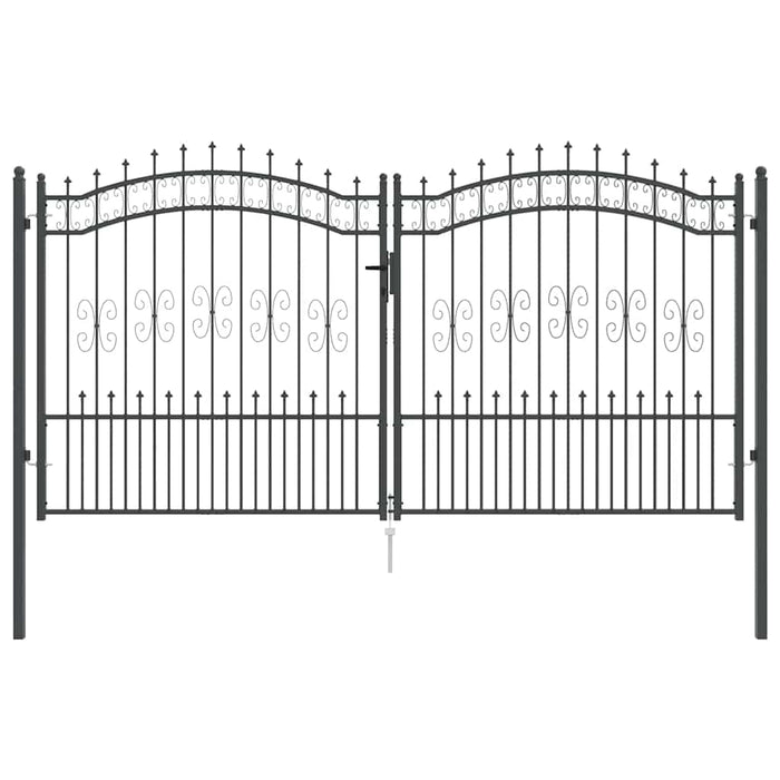 Poartă din Gard cu Vârf de Lancă Gri 305 x 150 cm Oțel - WALTI WALTI