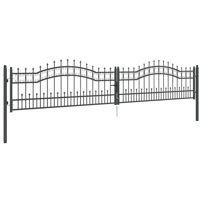 Poartă din Gard cu Vârf de Lancă Gri 404 x 75 cm Oțel - WALTI WALTI