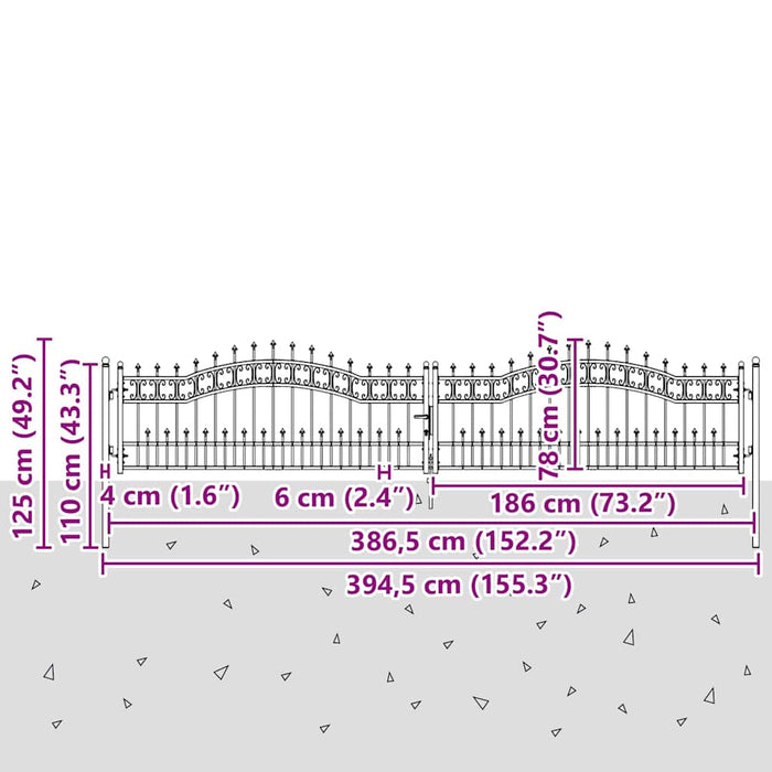 Poartă din Gard cu Vârf de Lancă Gri 404 x 75 cm Oțel - WALTI WALTI