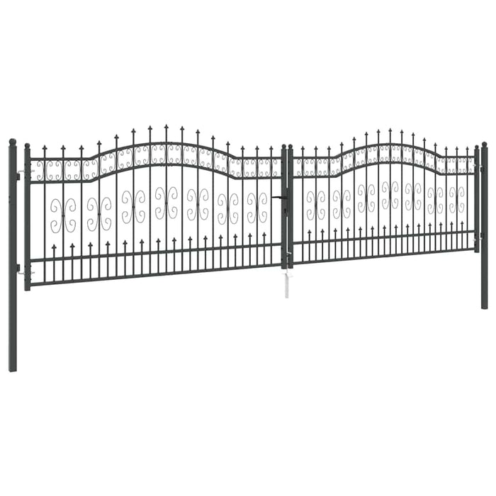 Poartă din Gard cu Vârf de Lancă Gri 404 x 100 cm Oțel - WALTI WALTI