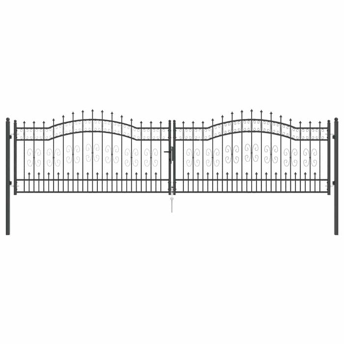 Poartă din Gard cu Vârf de Lancă Gri 404 x 100 cm Oțel - WALTI WALTI