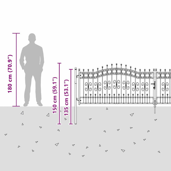 Poartă din Gard cu Vârf de Lancă Gri 404 x 100 cm Oțel - WALTI WALTI