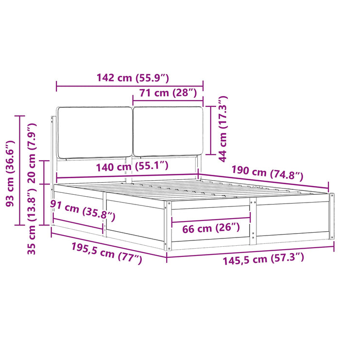 Cadru de pat cu tăblie tapițată Gri închis 140 x 190 cm - WALTI WALTI