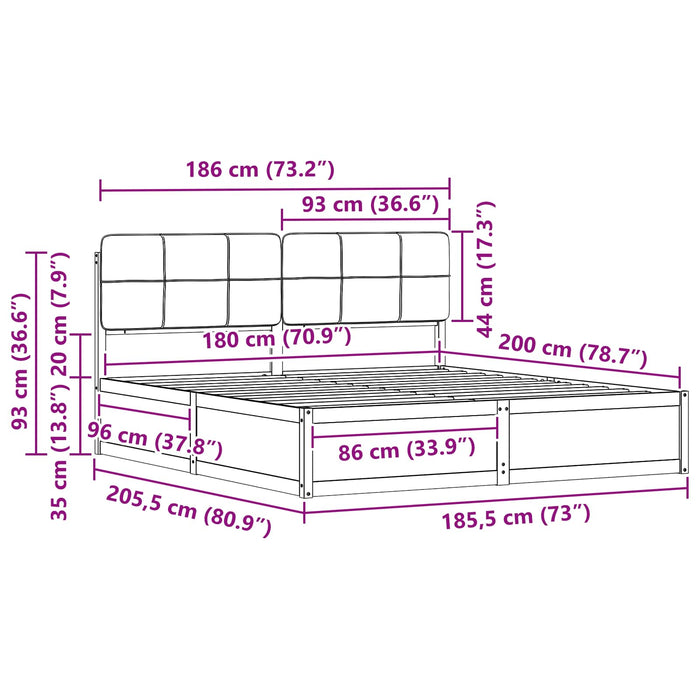 Cadru de pat cu tăblie tapițată Gri închis 180 x 200 cm - WALTI WALTI