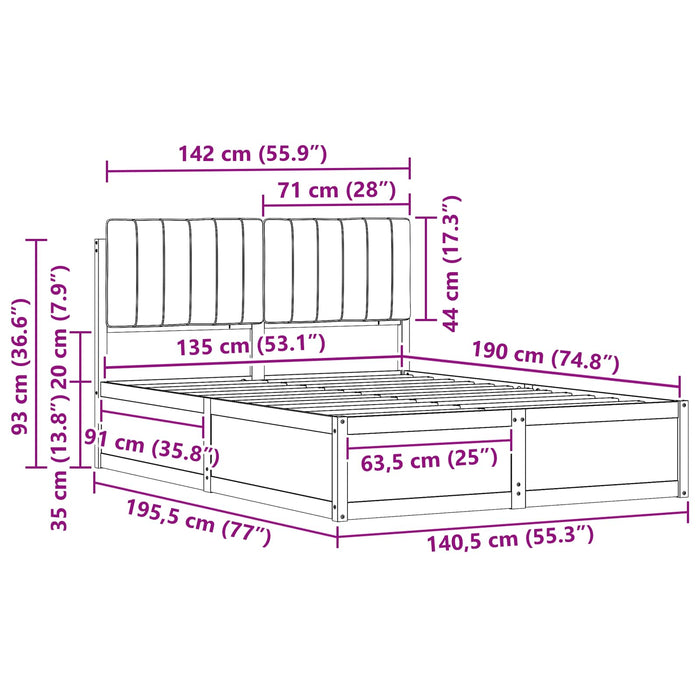 Cadru de pat cu tăblie tapițată Gri închis 135 x 190 cm - WALTI WALTI