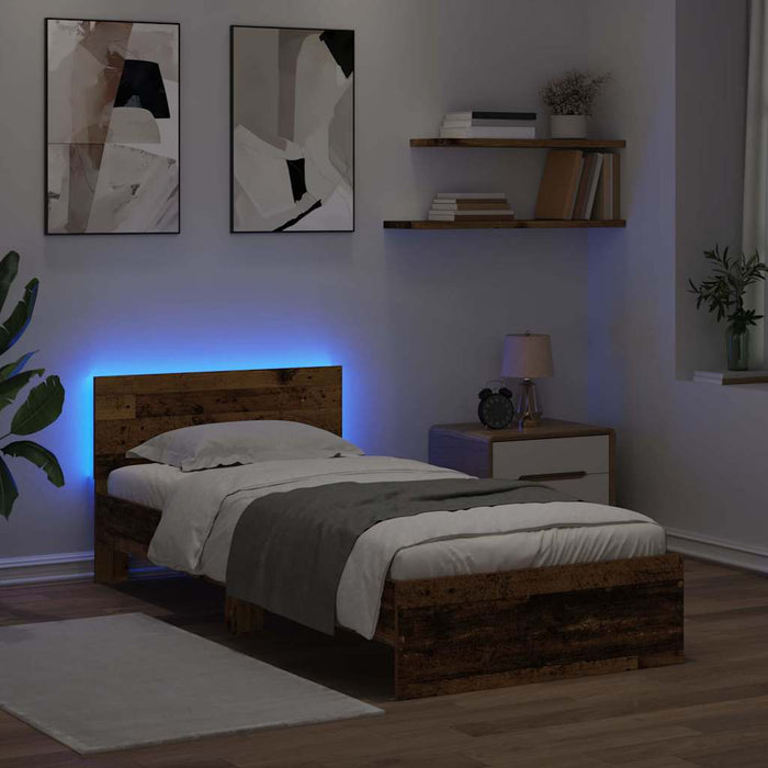 Cadru de pat cu headboard Lemn Vechi 90 x 190 cm Lemn compozit - WALTI WALTI