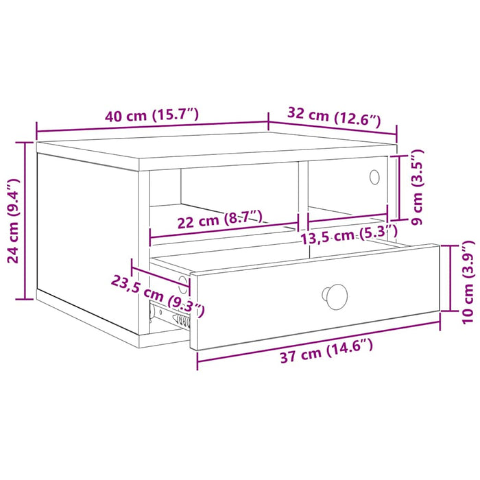 Suport pentru imprimantă Stejar Artizanal 40 x 32 x 24 cm - WALTI WALTI
