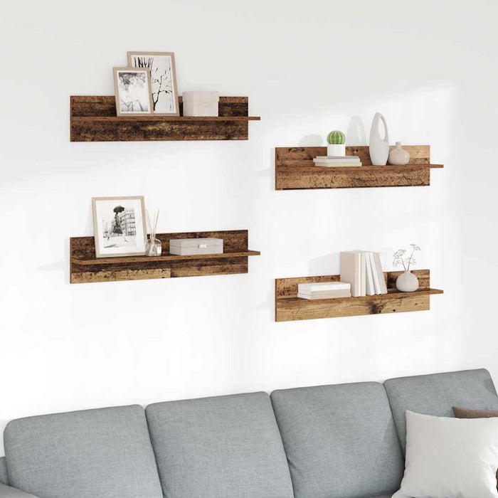 Șemele de perete cu raft 4 pcs Lemn Vechi 80 x 11,5 x 18 cm - WALTI WALTI