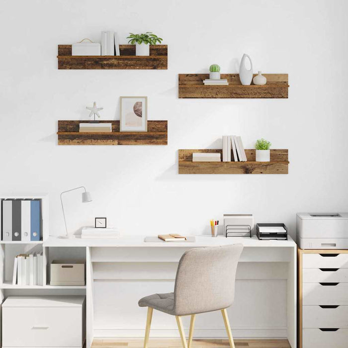 Șemele de perete cu raft 4 pcs Lemn Vechi 80 x 11,5 x 18 cm - WALTI WALTI