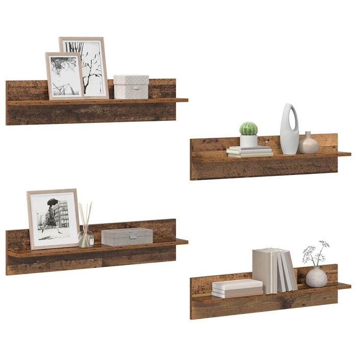 Șemele de perete cu raft 4 pcs Lemn Vechi 80 x 11,5 x 18 cm - WALTI WALTI