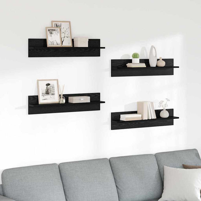 Șemele de perete cu raft 4 pcs Stejar Negru 80 x 11,5 x 18 cm - WALTI WALTI