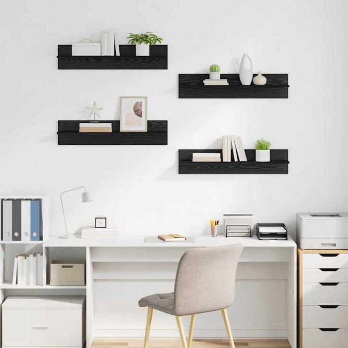 Șemele de perete cu raft 4 pcs Stejar Negru 80 x 11,5 x 18 cm - WALTI WALTI