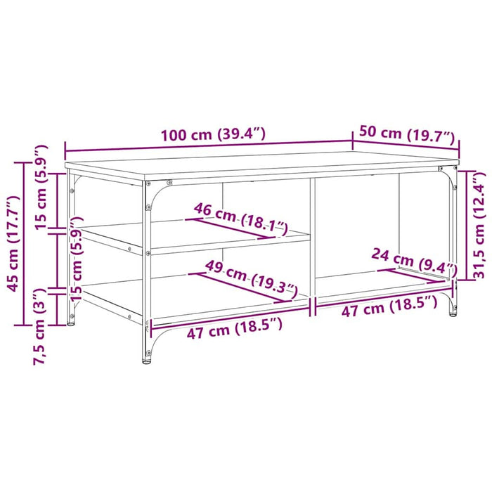 Masă de cafea Stejar Negru 100 x 50 x 45 cm Lemn compozit - WALTI WALTI