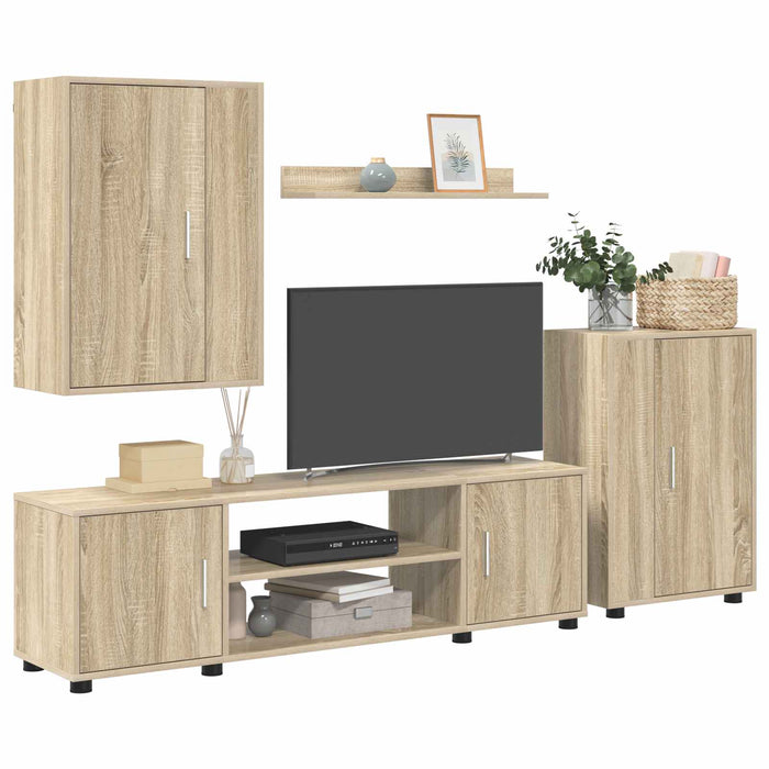 Set comodă TV Pe perete 4 pcs Stejar Sonoma Lemn compozit - WALTI WALTI