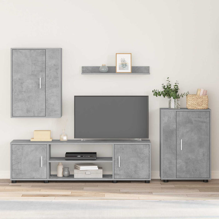 Set comodă TV Pe perete 4 pcs Gri din beton Lemn compozit - WALTI WALTI