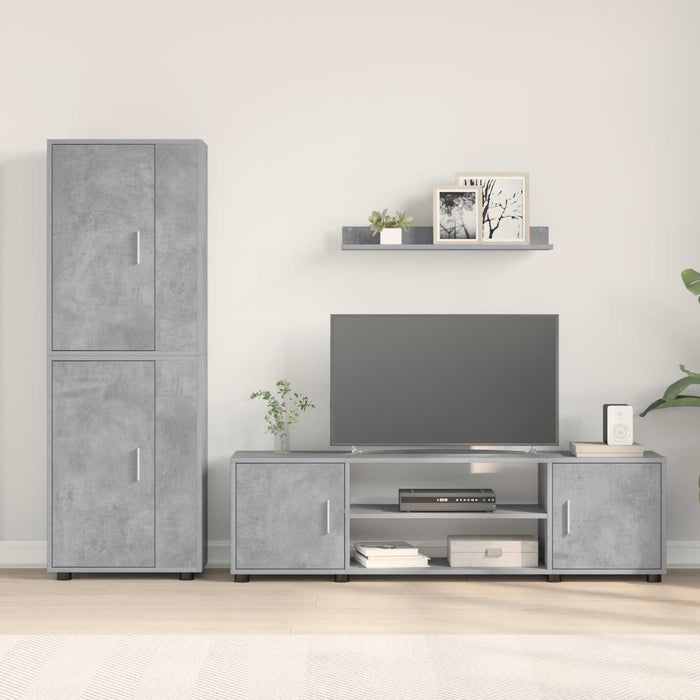 Set comodă TV Pe perete 4 pcs Gri din beton Lemn compozit - WALTI WALTI