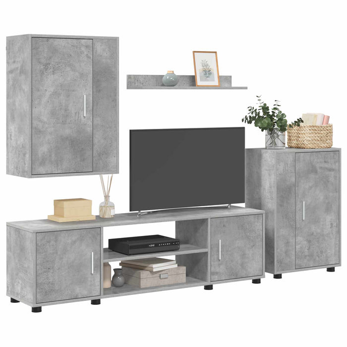 Set comodă TV Pe perete 4 pcs Gri din beton Lemn compozit - WALTI WALTI