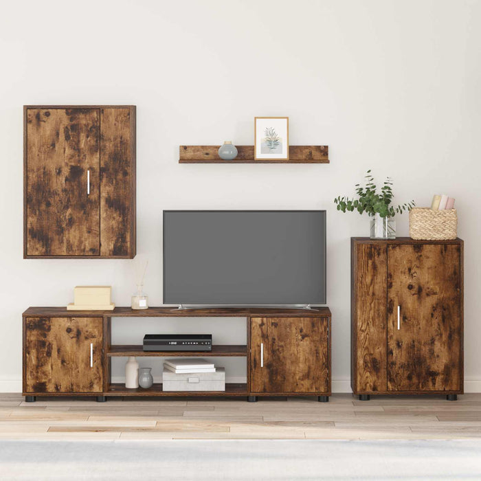 Set comodă TV Pe perete 4 pcs Stejar fumuriu Lemn compozit - WALTI WALTI
