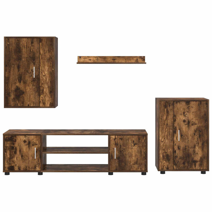 Set comodă TV Pe perete 4 pcs Stejar fumuriu Lemn compozit - WALTI WALTI