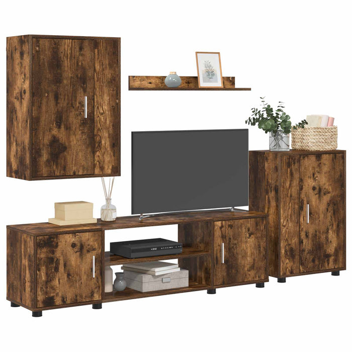 Set comodă TV Pe perete 4 pcs Stejar fumuriu Lemn compozit - WALTI WALTI