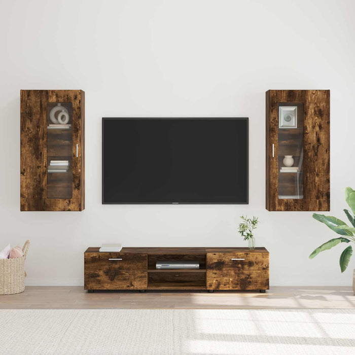 Set comodă TV cu raft FLORIN 3 pcs Stejar fumuriu Lemn compozit WALTI