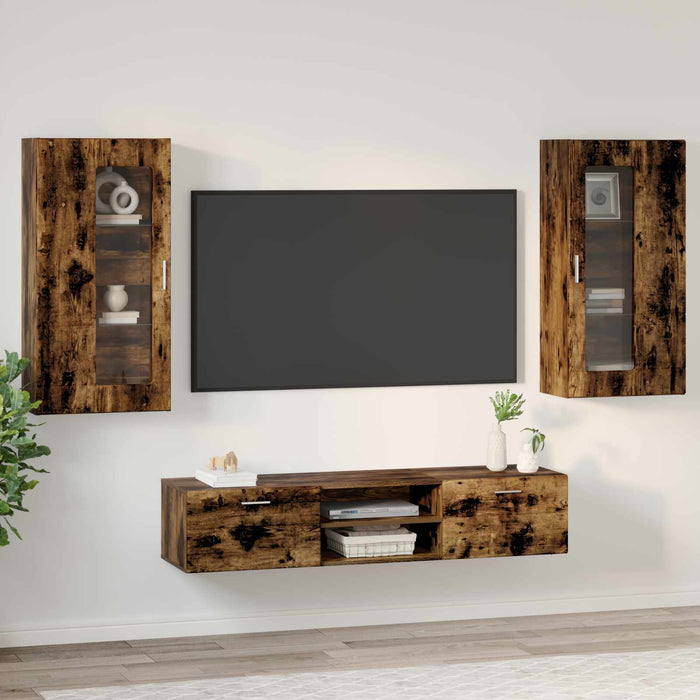 Set comodă TV cu raft FLORIN 3 pcs Stejar fumuriu Lemn compozit WALTI