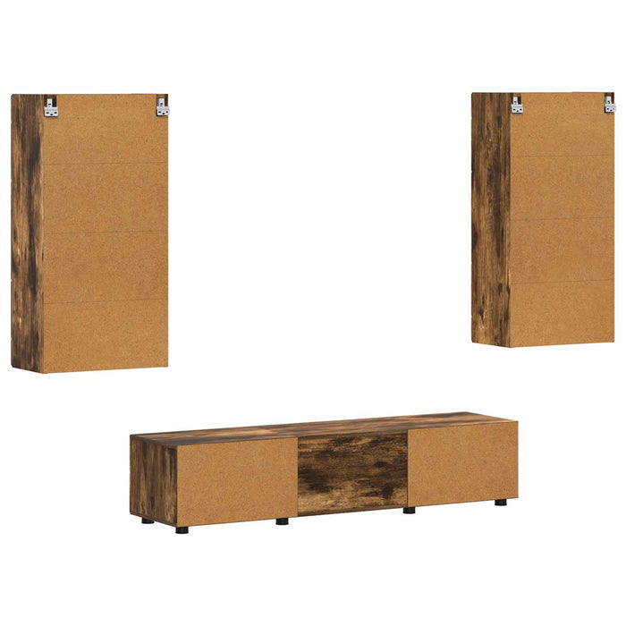 Set comodă TV cu raft FLORIN 3 pcs Stejar fumuriu Lemn compozit WALTI