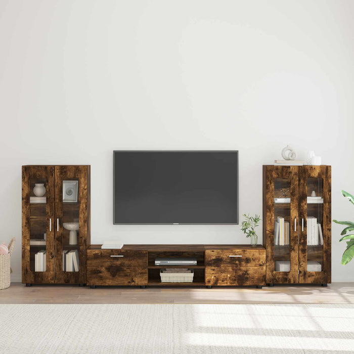 Set comodă TV cu raft FLORIN 3 pcs Stejar fumuriu Lemn compozit WALTI