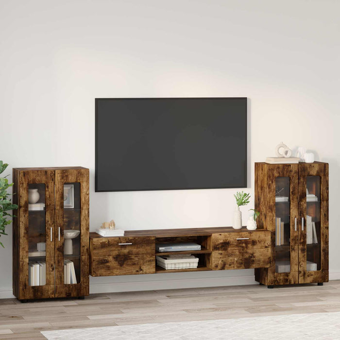 Set comodă TV cu raft FLORIN 3 pcs Stejar fumuriu Lemn compozit WALTI