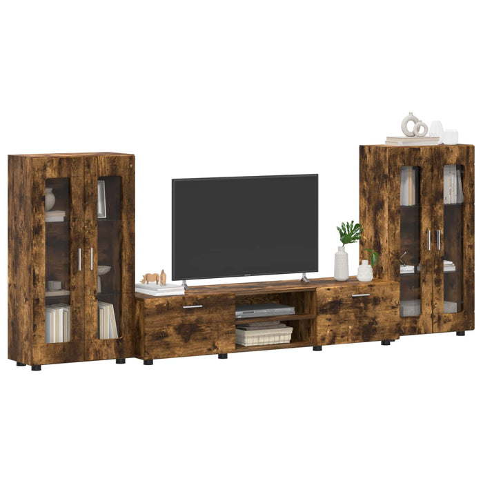 Set comodă TV cu raft FLORIN 3 pcs Stejar fumuriu Lemn compozit WALTI