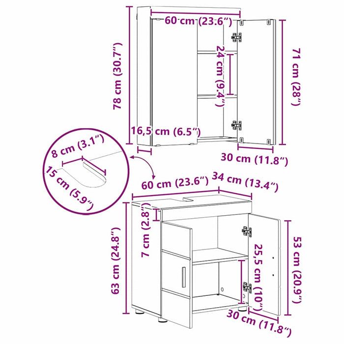 Set de mobilier pentru baie TULUM 3 pcs Alb lucios WALTI