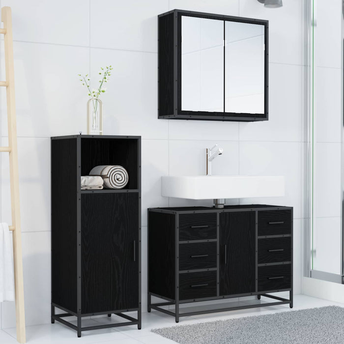Set de mobilier pentru baie 3 pcs Stejar Negru Lemn compozit - WALTI WALTI