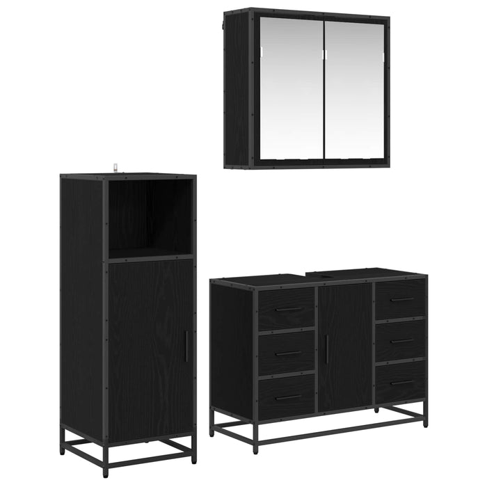 Set de mobilier pentru baie 3 pcs Stejar Negru Lemn compozit - WALTI WALTI