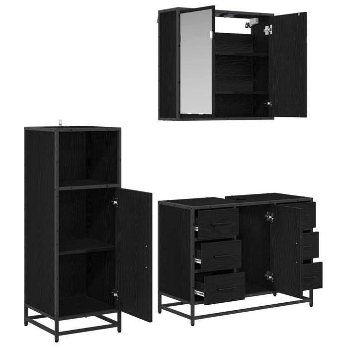 Set de mobilier pentru baie 3 pcs Stejar Negru Lemn compozit - WALTI WALTI