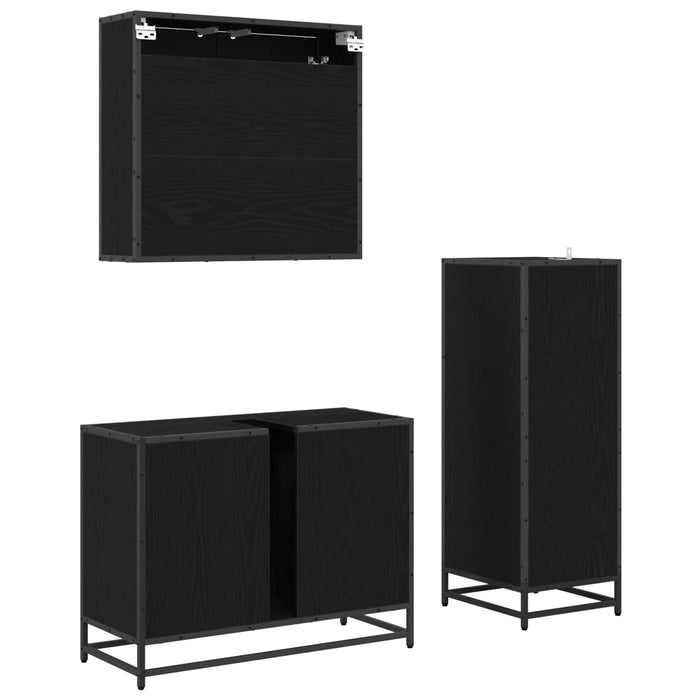 Set de mobilier pentru baie 3 pcs Stejar Negru Lemn compozit - WALTI WALTI