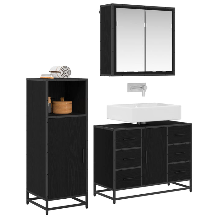 Set de mobilier pentru baie 3 pcs Stejar Negru Lemn compozit - WALTI WALTI