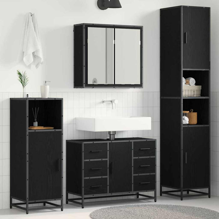Set de mobilier pentru baie 4 pcs Stejar Negru Lemn compozit - WALTI WALTI
