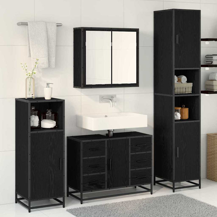 Set de mobilier pentru baie 4 pcs Stejar Negru Lemn compozit - WALTI WALTI