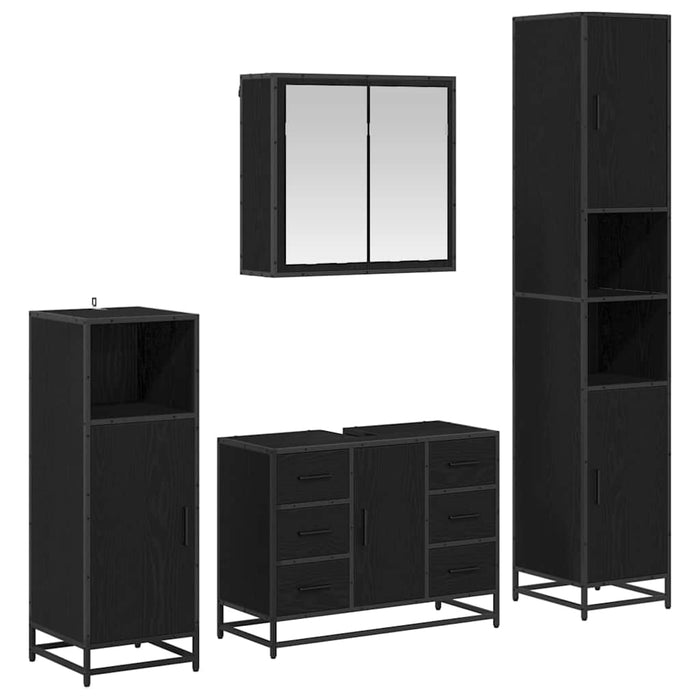 Set de mobilier pentru baie 4 pcs Stejar Negru Lemn compozit - WALTI WALTI