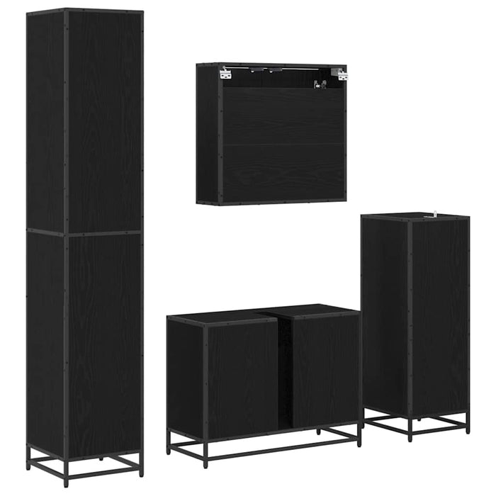 Set de mobilier pentru baie 4 pcs Stejar Negru Lemn compozit - WALTI WALTI