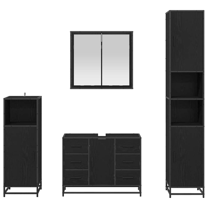 Set de mobilier pentru baie 4 pcs Stejar Negru Lemn compozit - WALTI WALTI