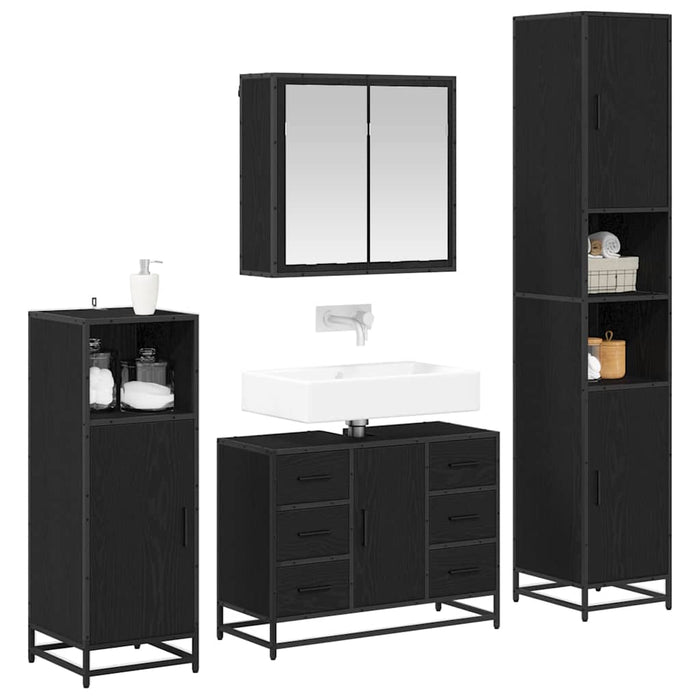 Set de mobilier pentru baie 4 pcs Stejar Negru Lemn compozit - WALTI WALTI