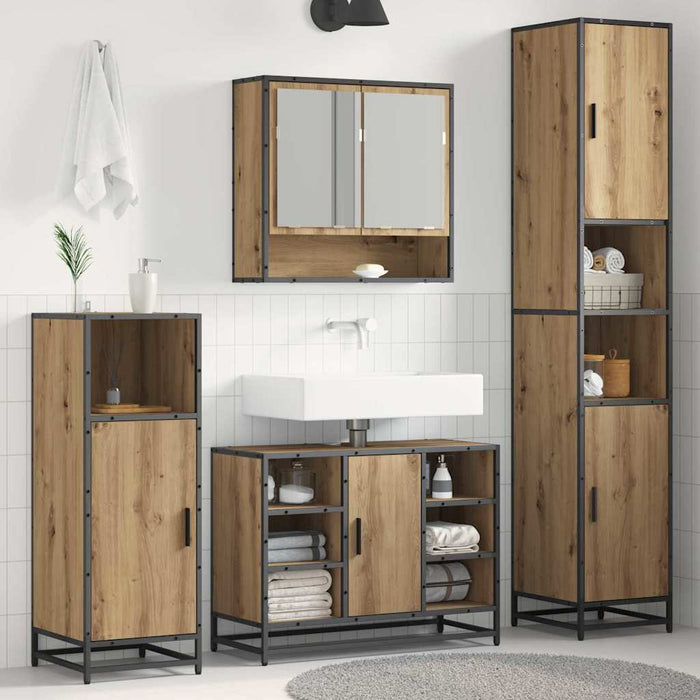 Set de mobilier pentru baie cu raft cu ușă Stejar Artizanal - WALTI WALTI