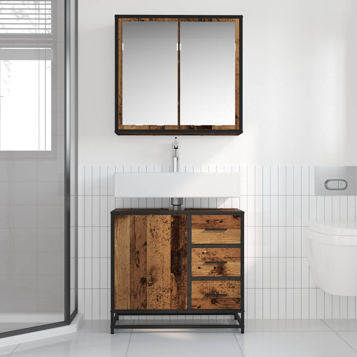 Set de mobilier pentru baie 2 pcs Lemn Vechi Lemn compozit - WALTI WALTI